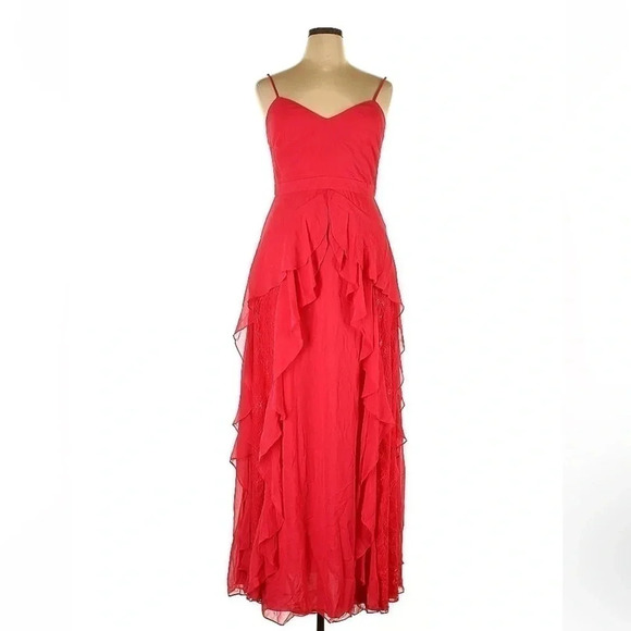 Badgley Mischka Floor Length Couture Sweetheart Ruffle Pink Formal Gown Size 14 - Picture 11 of 11